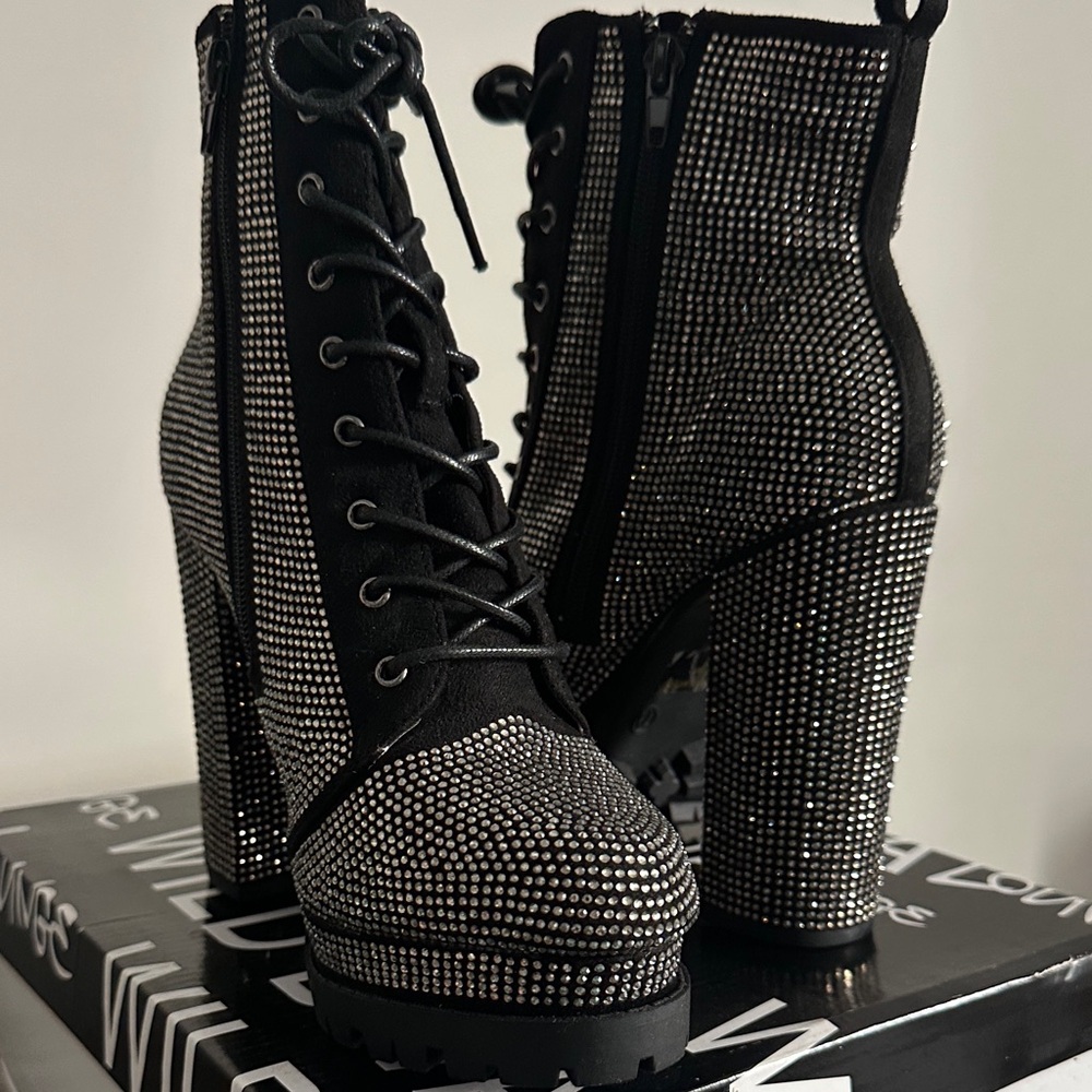 Black and Silver Women's High Heel Boots